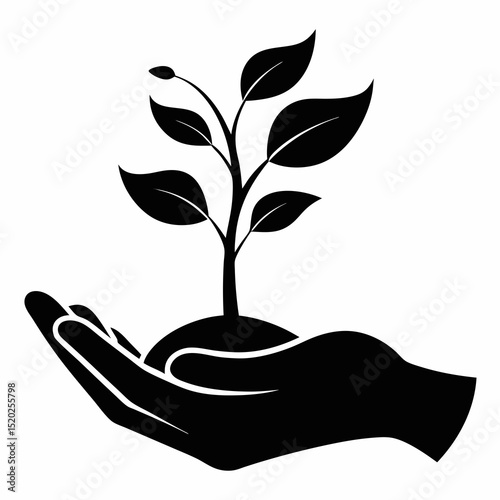 hand holding a tree Vector icon illustration silhouette Graphics design image white background