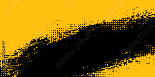 Yellow and black backdrop with dot halftone pattern element. Abstract brush grunge background. retro comic concept for your graphic design. Vector illustration