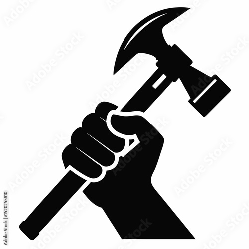 hand holding hammer Vector icon illustration silhouette Graphics design image white background