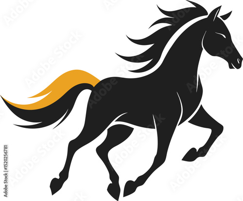 Black horse silhouette vector illustration of a running wild stallion