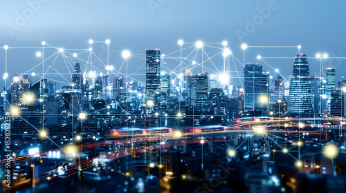 Wallpaper Mural Cityscape At Night With Network Connections Torontodigital.ca