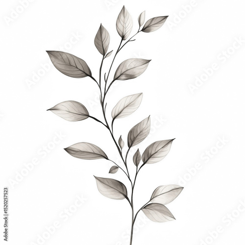 Boho Hand-Drawn Botanical Twig with Oval Leaves