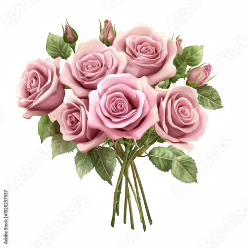 Bouquet of Tea Roses in Dusty Rose Watercolor Style