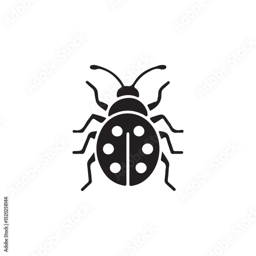 Simple Black and White Ladybird Icon.A stylized, solid black icon of a ladybird (ladybug).