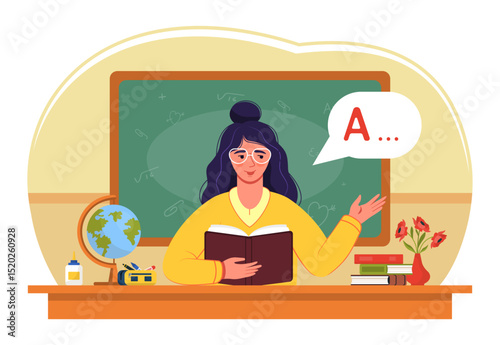 Teacher Explaining Alphabet on School Lesson Scene