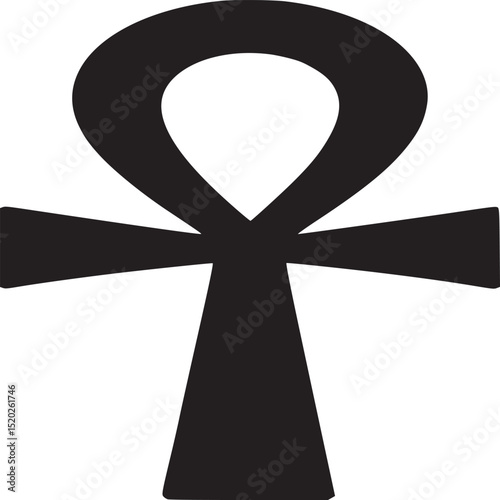 A simple black ankh symbol isolated on a white background in a minimalist and clean presentation