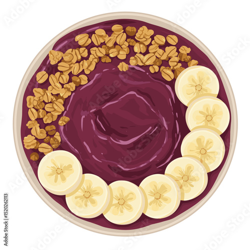 Illustration of an açaí bowl with banana and granola