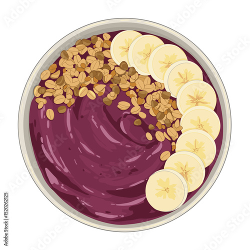 Illustration of an açaí bowl with banana and granola