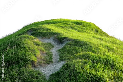 Scenic Green Hill Path. Idyllic Grass Meadow and Countryside Adventure Landscape
