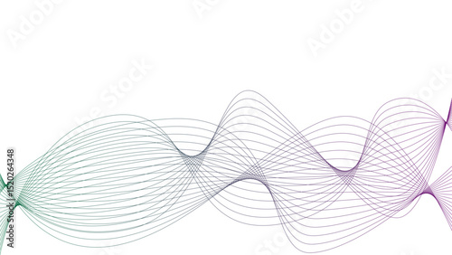 Vector curvy abstract line art wavy flowing dynamic colorful lines white background in concept music or sound, wave, wind, information flow pattern background wavy strings and threads flowy art	