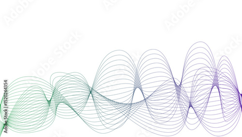 Vector curvy abstract line art wavy flowing dynamic colorful lines white background in concept music or sound, wave, wind, information flow pattern background wavy strings and threads flowy art	