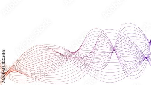Vector curvy abstract line art wavy flowing dynamic colorful lines white background in concept music or sound, wave, wind, information flow pattern background wavy strings and threads flowy art	