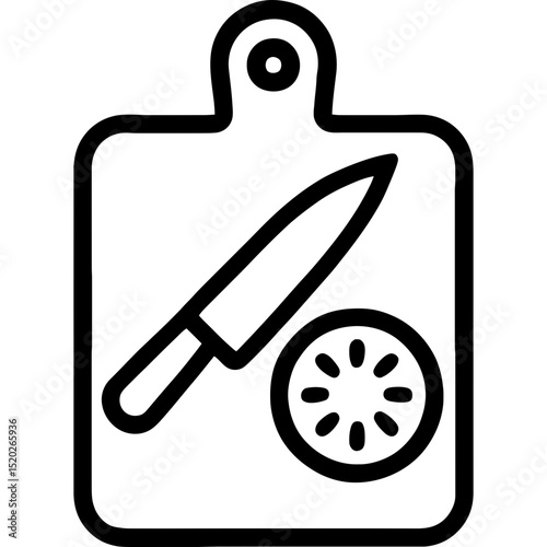 Cutting board icon with knife and food item