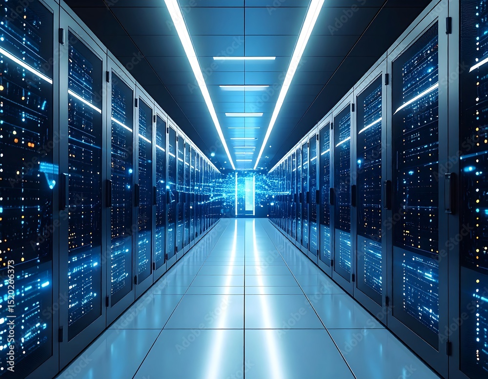 Obraz premium Server room interior with glowing tech