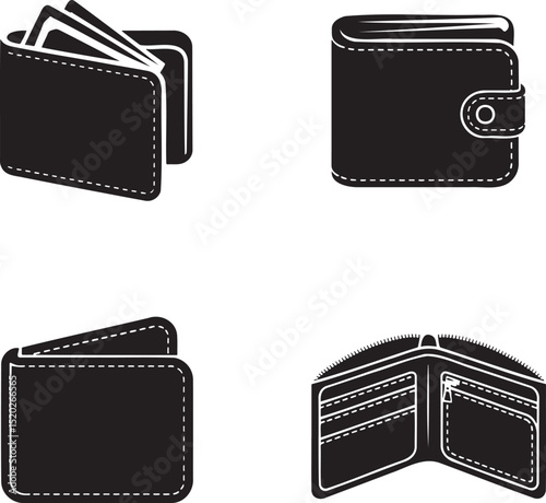 Leather Wallet silhouette set vector illustration isolated On Transparent Background