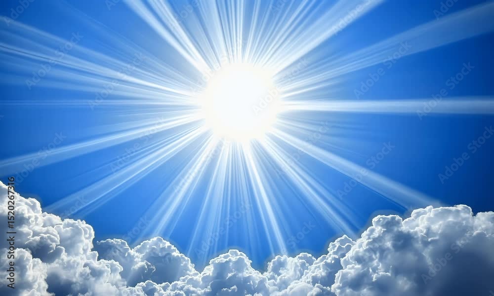 Bright sun shining through fluffy clouds