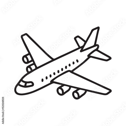 A simple line drawing of a passenger airplane in flight