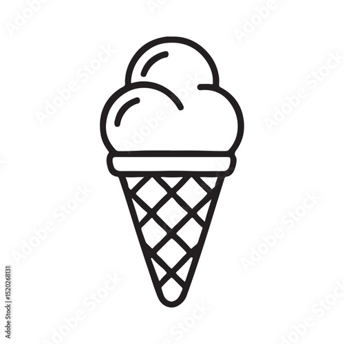 A simple line drawing of an ice cream cone with two scoops of ice cream