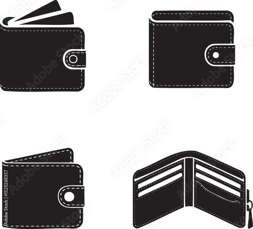 Leather Wallet silhouette set vector illustration isolated On Transparent Background