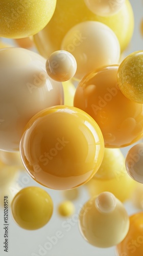 Abstract Yellow and White Spheres Arranged in a Patterned Composition on a Light Background