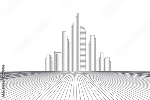 Minimalist Linear Cityscape Illustration with Perspective Lines on White Backdrop