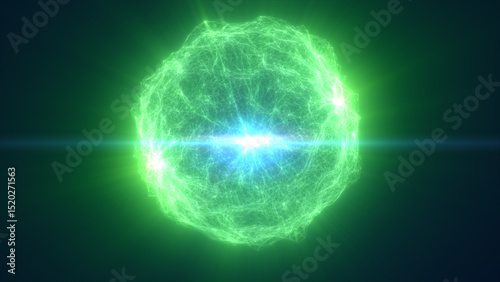 Wallpaper Mural Vivid green glowing energy sphere with intense core and radiating filaments, representing futuristic technology, power, and environmental energy flow Torontodigital.ca