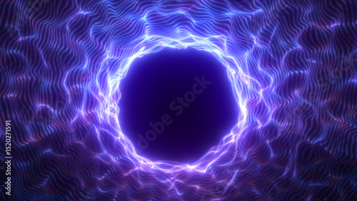 Centrally framed purple light vortex with glowing waveforms radiating outward in a symmetrical abstract pattern