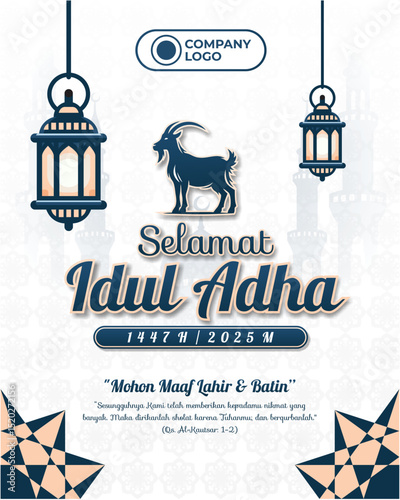 Elegant Eid al-Adha Greeting with Decorative Islamic Lantern and Goat Illustration