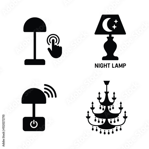 Black Silhouette Floor Lamps Vector Icons Pack