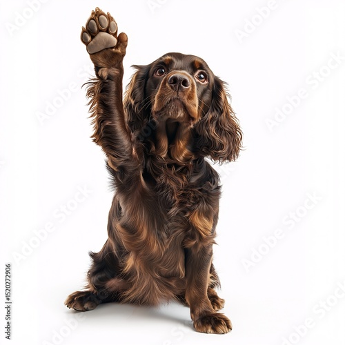 Adorable Brown Canine Pawing Indoors - Cute and Playful Dog Posing with Happy Expression