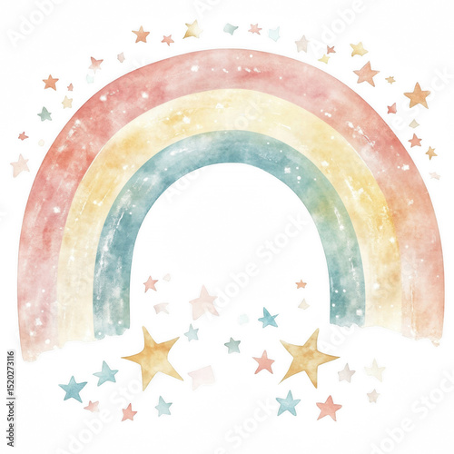 Boho Rainbow with Muted Tones and Stars White Tra.