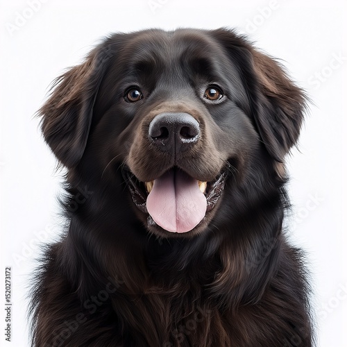 Adorable Black Dog Portrait. Smiling Labrador Retriever with Tongue Out - Cute Domestic Animal in Colorful Background