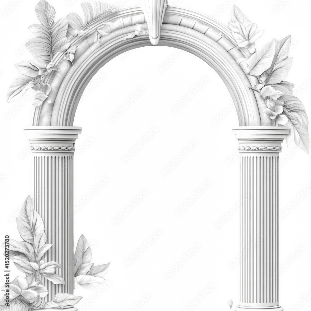 Fototapeta premium Boho Aesthetic Arch Frame with Linear Texture White Background