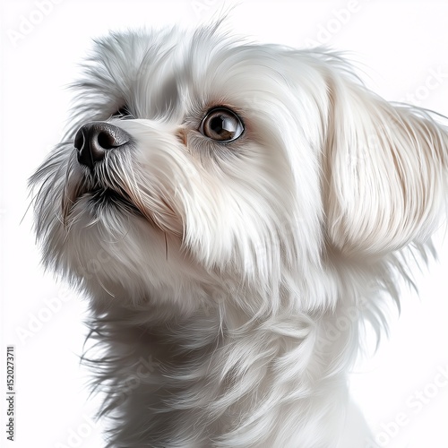 Adorable White Maltese Puppy Portrait - Cute, Fluffy, and Playful Dog in Studio Shot