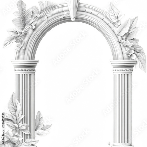 Boho Aesthetic Arch Frame with Linear Texture White Background