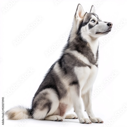 Playful Purebred Husky. A Happy Companion with a Thick Fur Coat Sitting Outdoors