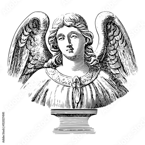Elegant vintage engraved angel bust design for decorative and artistic collections