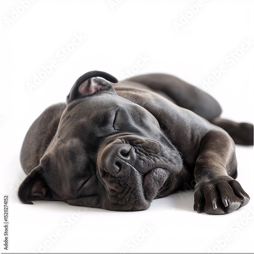 Adorable Black Puppy Snoozing Peacefully. Close-Up Photography of Gentle Canine at Naptime