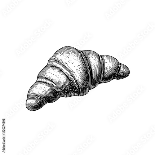 Engraved vintage croissant illustration showcasing detailed craftsmanship in culinary design
