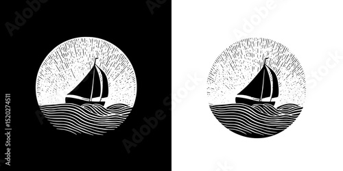Elegant vintage engraved sailing emblem design perfect for nautical-themed collections and artistic branding