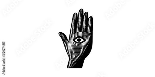 Vintage engraved emblem featuring a detailed hand design with an eye in the palm for unique artistic expression