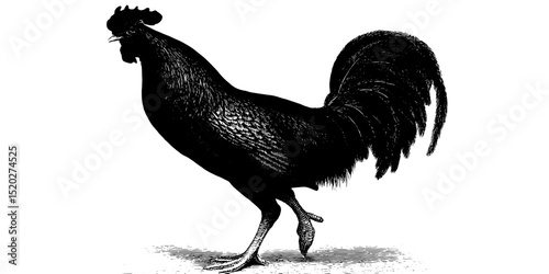 Elegant vintage engraved illustration of a proud rooster showcasing intricate details
