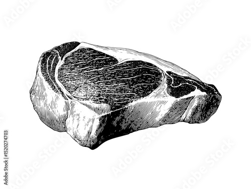 Vintage engraved illustration of a premium cut of meat showcasing artistic detailing and design elements