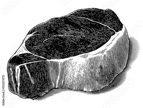 Vintage engraved illustration of a delicious steak showcasing exquisite details and timeless craftsmanship in culinary art