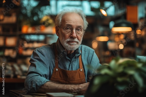 Elderly Man Enjoys Artisan Coffee at Cozy Coffee Shop - Experience, Warm Lighting & Community