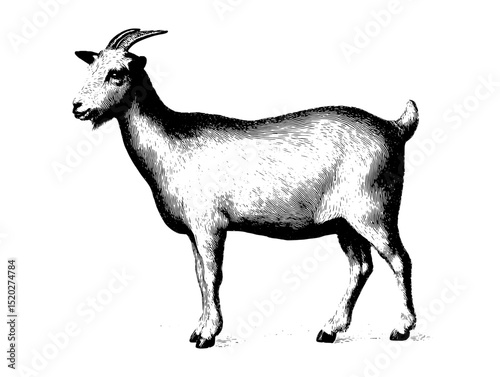 Vintage engraved illustration of a goat showcasing timeless artistry in design