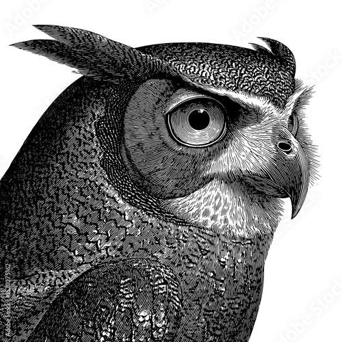 Engraved vintage owl emblem showcasing intricate detailing and artistic flair from a classic collection of design motifs