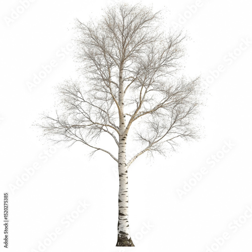 Birch Tree with White Bark and Sparse Leaf Pattern