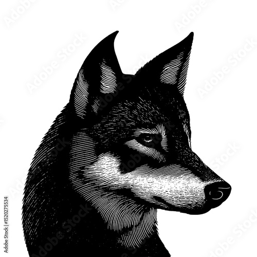 Engraved illustration of a vintage wolf emblem showcasing intricate details and artistic design