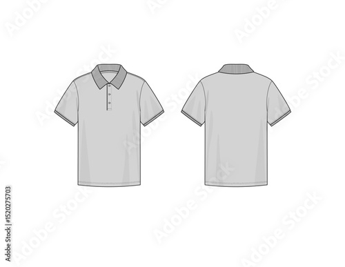 Flat Sketch of Men's Short Sleeve Polo Shirt Vector for Fashion Design